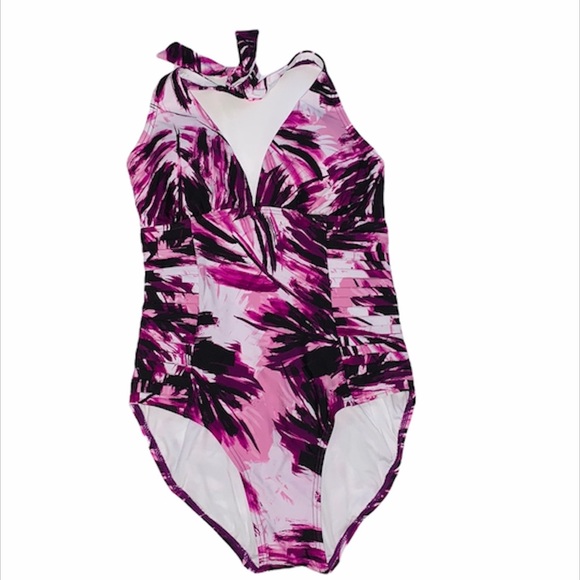 Calvin Klein Women's Side-Pleated Halter One-Piece - Picture 2 of 13